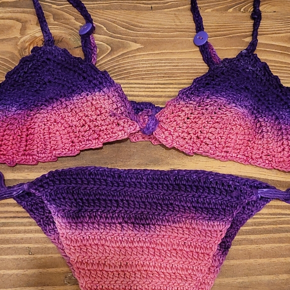 SHE MADE ME Swim Hand Made Crochet Bikini Bra Top Amethyst Dye Poshmark